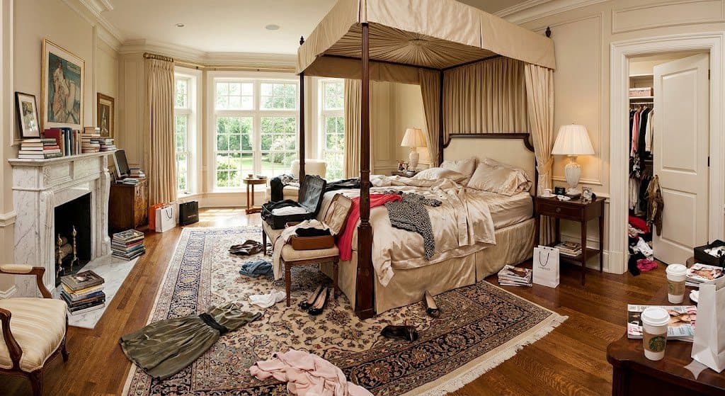 A bedroom before cleaning
